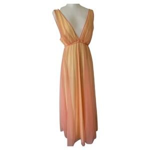 VTG Blanche Long Sheer Nightgown Womens Large Orange Yellow